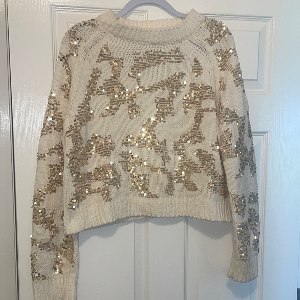 Frock Candy Item Ditto Cream and Gold Sequin Crop Sweater